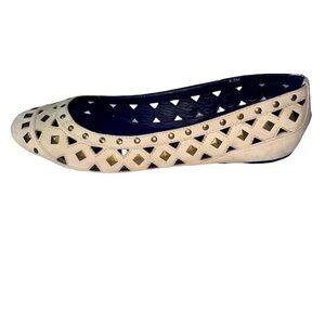 Vaneli criss cross leather ballet studded flats SZ 8.5 cream colored studded